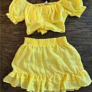 Yellow Off-Shoulder Top and Skirt Set